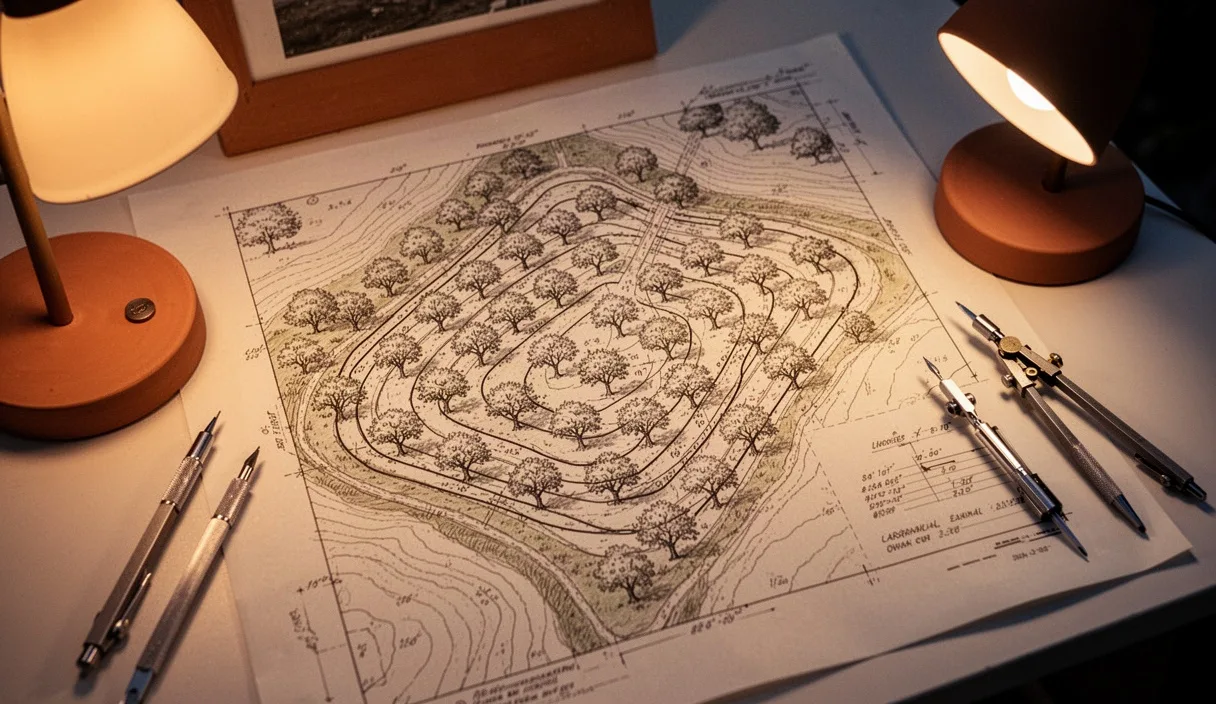 Orchard Layout Planning on Variable Slopes and Aspect Angles